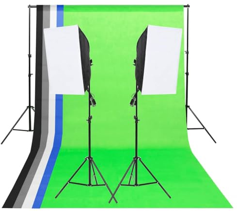 Kaloriko Fotostudio-belysning set med softboxar, 2 LED-dagsljuslampor 13 W, 5 färgade bakgrunder, justerbart stativ 75–210 cm, 5-i-1 reflektor 60 cm, perfekt för porträtt, produktfotografering