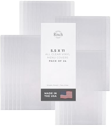 Risch Double-Sided All Clear Vinyl Menu Cover | Two-Sided 2 View Plastic Menu Holder | Slip in Top-Loading Cover | Wipeable, Reusable | 5.5” x 11” | Pack of 24
