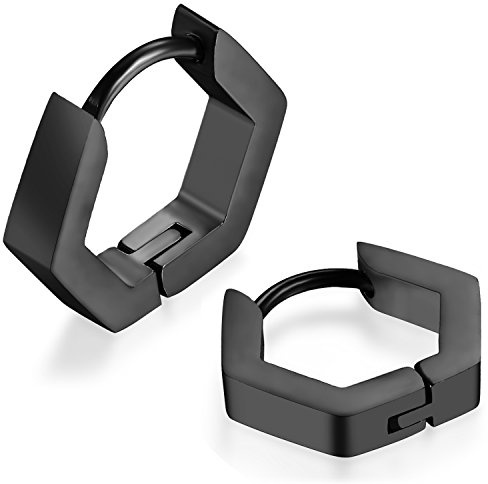 JewelryWe Schmuck Herren Damen Creolen Ohrringe, Edelstahl Geometrisch Dreieck Quadrat Sechseck Ohrstecker Ohrhänger Ohrschmuck Ohrklemmen, Silber Schwarz Gold
