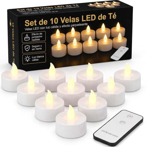 Monzana Velas Led Efecto Llama 10 Piezas 300H Blanco Cálido | Mando a Distancia, incl. Pilas, Larga Duración, Reutilizables, Seguras, Decoración Bodas, Cumpleaños, Fiestas