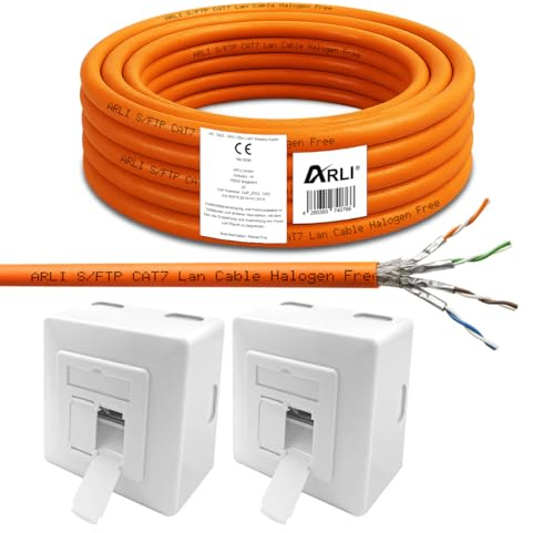 ARLI CAT 7 25m Verlegekabel Netzwerkkabel CAT.7 + 2x Cat6a Netzwerkdose Halogenfrei SFTP S/FTP CAT7 PIMF Kabel Netzwerk 25 m Netzwerk Cat 6a Dose