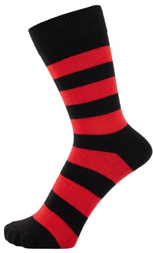 ZAKIRA Combed Cotton Dress Socks - Striped Business Crew Socks for Men & Women, Soft Breathable Cotton, 6-10 (UK), Red/Black