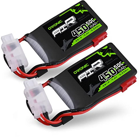 OVONIC Lipo RC Akku 2pcs 7.4V 450mAh 50C 2S mit JST-Stecker für Emax Babyhawk Doinker Moskito Mico RC Heli 250 Hubschrauber Kleines Flugzeug Micro FPV Racing Drohne Quadcopter(2PCS)