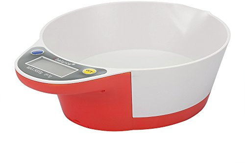 Bilancia da Cucina Digitale -Multifunzione Bilancia Digitale da Cucina Con la Ciotola, Pesata Massima 5kg/11lb 1g/0.1oz Alta Precisione Display LCD HD Peeling Spegnimento Automatico,Rosso