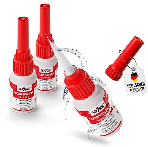 Top2Glue Sekundenkleber extra stark - 60gr - hochfester Cyanacrylat Kleber - wasserfest, dünnflüssig, hitzebeständig, Industriequalität - Spezial Verschluss Alleskleber Kunststoff, Metall, Glas, Holz