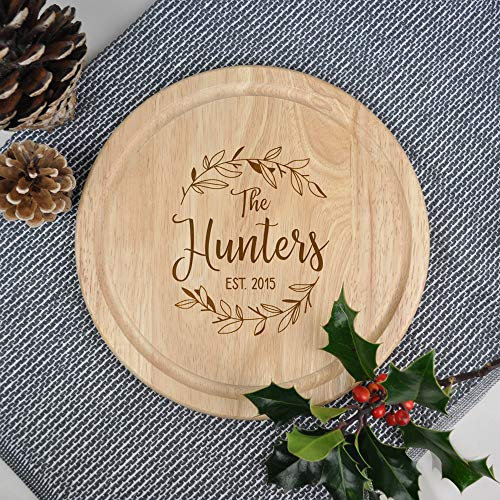 eBuyGB Personalised Serving Board, Wooden Round Chopping/Cutting Cheeseboard, Cooking, Kitchen Gifts for Couples