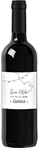 Bottiglia di vino rosso personalizzata IGT Toscana Rosso - Idea regalo esclusiva e originale per Natale! (Luci colorate)