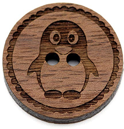 NaturSchatulle Holzknöpfe Gravur Motiv Pinguin 12-30mm I 25 Stück Nussbaum 2 Loch Knöpfe Holz DIY Basteln Nähen Schmuckherstellung Annähen Rund 20mm