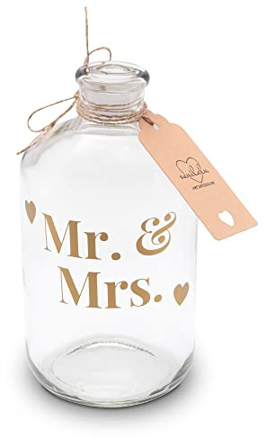 Vanilalu Sparflasche „Wunscherfüller – Make a Wish“ in Silber – Dekorative Spardose aus Glas – Geschenkidee zum Geburtstag, Valentinstag, Führerschein, Hochzeit oder einfach so