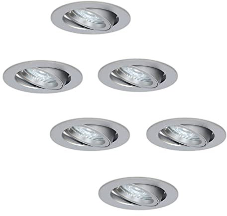 HOFTRONIC - LED Einbaustrahler 230V Schwenkbar Dimmbar Edelstahl Kaltweiß Lichtfarbe 6er set Deckeneinbauleuchte 6x400Lm Einbauspots GU10 für innenbereich - Deckeneinbaustrahler, Wohnzimmer und Büro