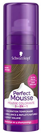 Schwarzkopf - Tinte temporal de espuma para el cabello, brillo y reflejos naturales, efecto volumen, espuma perfecta 3 en 1, rubio intenso 7-0