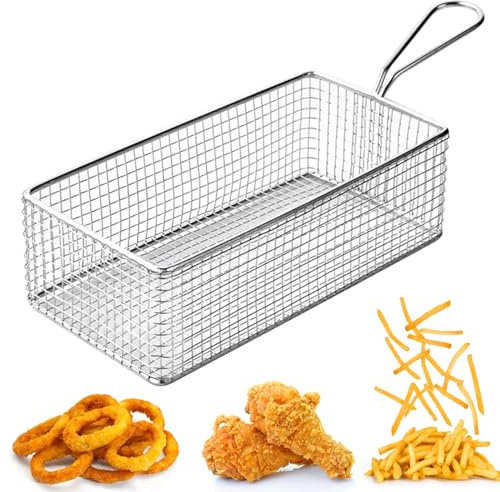 Cestillo Repuesto para freidoras, Canasta para Servir con Asa, grande soporte para papas fritas Plateadas, Tazón para Aperitivos de Acero Inoxidable para Freír y Servir Alimentos