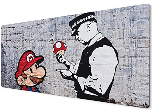 Banksy XXL Art Mouse Mat | Extended Desk Mat & Gaming Pad | Mario - 900 x 400 mm