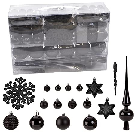 115er Set Christbaumschmuck Weihnachtskugel Spitze Weihnachtsanhänger (Schwarz)