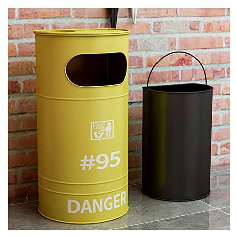 Cubo Basura Cubo de Basura de Metal Grande Comercial, Caja de Arena al Aire Libre de Estilo Industrial Retro con Tapa (Color : Yellow, Size : 40x70cm)