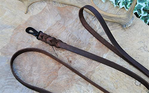 BULLYZEI Lederleine geflochten Antik-Leder 16mm x 5m ohne Schlaufe Schweden-Karabiner Schleppleine Fährtenleine