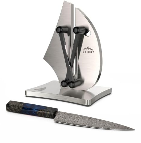 Grihot VN3 Professional Knife Sharpener | 3-Action Streamlined Sailboat Design for Effortless Knife Sharpening - The Ultimate Tool for Precision 11 to 21 Degree Angles (Upgrade Stainless Steel)