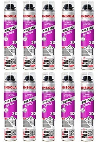 INSOLA Thermo Spray 3D – Isolation Polyuréthane Projetable 850ml – L'un des Meilleurs Pouvoirs Isolants du Marché – 80% Cellules Fermées – Confort Thermique et Acoustique (Lot de 10)
