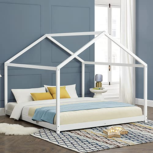 [en.casa] Children's bed Cerro House Youth slatted frame Montessori bed made of solid pine 160x200cm White