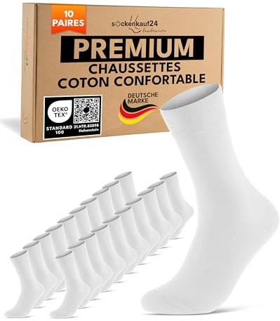 sockenkauf24 10 Paia di Calze Uomo Donna Calzini Lunghi Business Cotone Traspiranti Comode (Bianco 39-42)