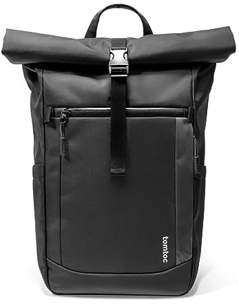 tomtoc Rolltop Laptop Rucksack, 17-20 Liter Tagesrucksack Laptop Rucksäcke Passt 13-15,6 Zoll Computer, Schulrucksack Backpack Daypack für Herren Damen, Schwarz