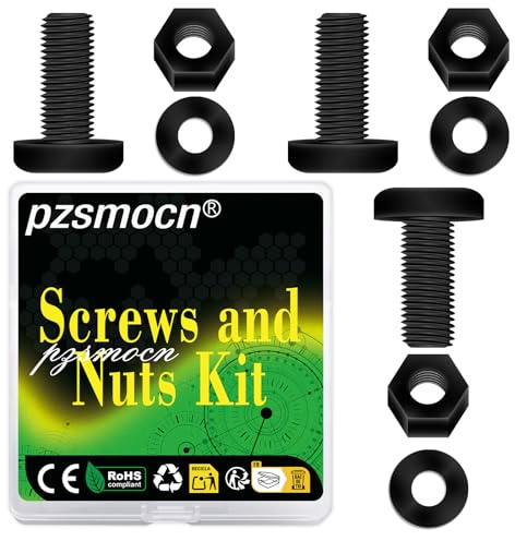 Pzsmocn 150 Stück/50 Sätze M6*15 mm Schwarzes Nylon Kunststoff Kreuzschlitz Rundkopfschrauben-Sechskantmuttern mit Isolierscheibe Standardgröße, für Heimwerker und Elektronische Montage.