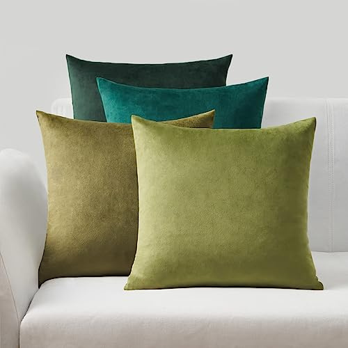 Topfinel Fundas de Cojines 60x60, Juego de 4, Cojines de Terciopelo para Salón, Cama, Jardín, Silla de Cocina, Dormitorio, Decoración del Hogar, Color Puro Verde