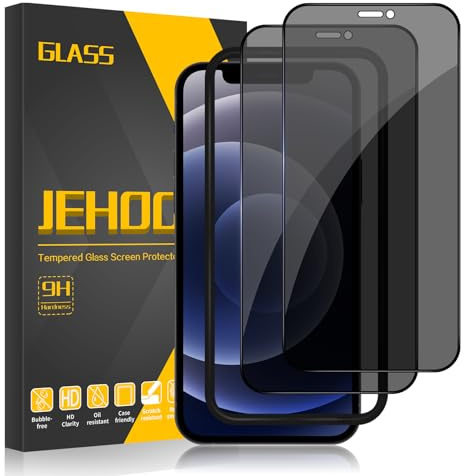 JEHOO Sichtschutz für iPhone 12 Mini 5.4 Zoll Schutzfolie, [2 Stück] Privatsphäre Glas mit Rahmen für Einfache Installation, Anti-Spähen Gehärtetes Glas 9H Härte Blickschutzfolie Blasenfrei