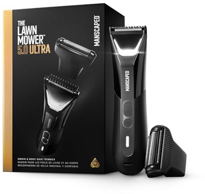 MANSCAPED® The Lawn Mower® 5.0 ULTRA Groin & Body Hair Trimmer – Dual-Head SkinSafe® Trimmer & Foil Blades, Waterproof Wet/Dry Groomer, USB-C Rechargeable with Travel Pouch, Men’s Ball Shaver