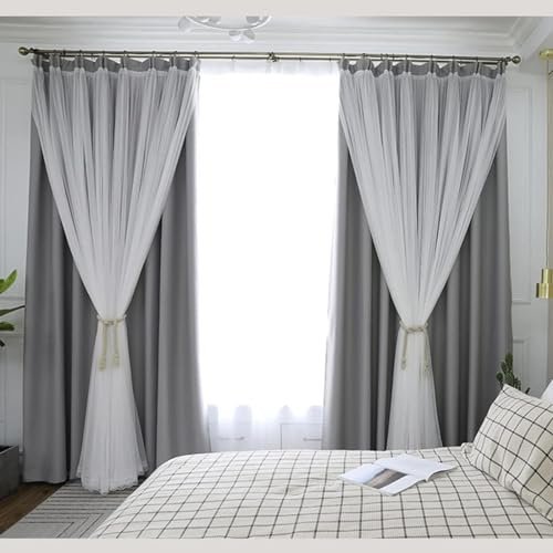 YURRO Tenda oscurante a doppio strato, tenda oscurante plissettata per finestra per soggiorno e camera da letto, tenda termicamente isolante (Grigio, 130x150 cm)