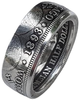 Morgan Silver Dollar Coin Ring - Men's & Women's Promise Ring, Engraved 1893, Size 10