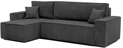 Ecksofa mit Schlaffunktion und Bettkasten 244 x 145 cm Dunkelgrau | 244 x 145 cm, Hoher Sitzkomfort, Flexible Ottomane, Wohnen und Schlafen, Integrierter Bettkasten