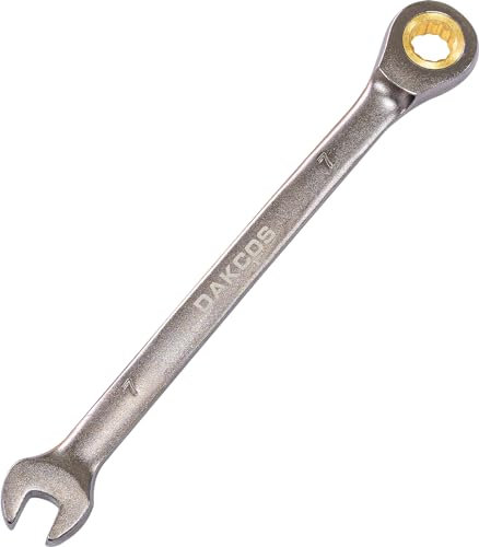 DAKCOS Clé Plate à Cliquet 7mm 72 Dents Clé Combinée Polygonale à Fourche en Chrome Gris Mat