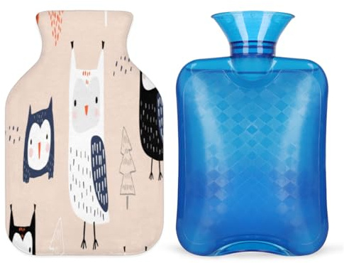 Eulen Wärmflasche mit weichem Bezug, 1L Wärmbeutel für heiße und kalte Kompresse, Handfüße und Bettwärmer, Menstruationskrämpfe, Nacken- und Schulterschmerzlinderung