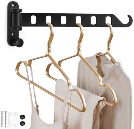 SHENGYIG Percheros pared, 6 Hoyos Tendedero pared, negro Moderno y Simple, Rotación de 180° Perchero plegable Adecuado para Balcones, Baños, Lavaderos, Dormitorios