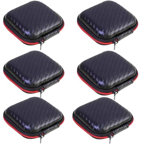 JCKD 6-piece portable headphone case, mini EVA bag, storage bag, hard shell with zipper, can be used for headphones/earplugs/Bluetooth/charging cable/keys and other small items (black)