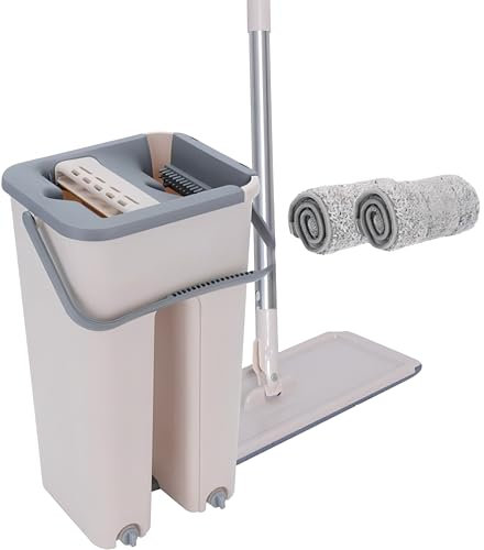 Luxtrous Floor Mop and Bucket Set Easy Flash Speed Mop with Squeeze Bucket Flat Mop for Floor Cleaning, Mini Dustpan and Brush Set 360 Rotating Head with 2 Micro fibre Pad.