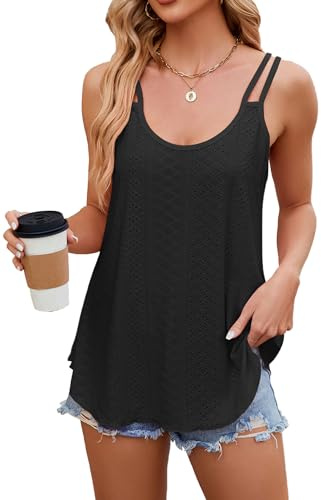 iChunhua Swing Strappy Tops Loose Fitting Holiday Tops for Women Uk Black 2xl