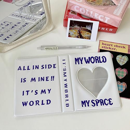 Photocard Binder Album, Takemay 3 Inch Mini Photo Album Kpop Love Heart Hollow Photocard Binder, Photo Card Book Holder for Collecting,160 Pockets (White)