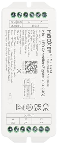 LIGHTEU®, Milight Miboxer (Zigbee 2,4GHZ) 2 in 1 LED Controller DC12 V–48 V Hohe Leistung Max. 20 A, Zigbee und 2,4GHz, unterstützt Push-Dimmen, PZ2