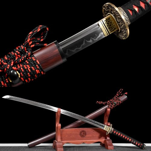 LQSLFsword 103cm Katana，Samuraischwert，Sharp，Katana Schwert scharf， Hand geschmiedete T10 Stahl brennende Klinge