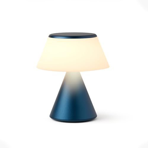 Lexon Lampada da comodino LUMA S Touch, luce notturna wireless con interruttore dimmerabile e sincronizzazione multi-lampada, 9 colori LED, ricaricabile, alluminio - blu scuro