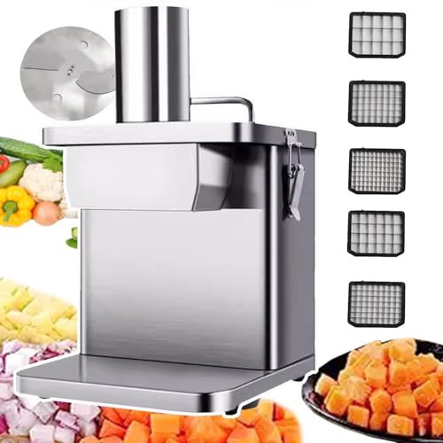 Cortadora Y Rebanadora Verduras EléCtrica 2 En 1 | Picadora Y Trituradora Verduras Comercial 200W | Cortadora Verduras Comercial Acero Inoxidable-Accesorio Para Rebanar Y Cortar En Cubitos,Silver