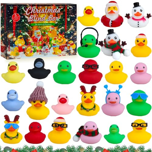 Adventskalender Enten 2025,24 Weihnachten Quietscheenten Entens,Enten Adventskalenders Badespielzeug Set