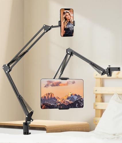 JOILCAN Tablet Stand for Bed, 360 Degree Rotatable Tablet Holder for Bed Desktop, Flexible Aluminum Arm Stand for iPad Mini Air Pro 12.9/9.7, Overhead Phone Stand for Smartphones 4-7