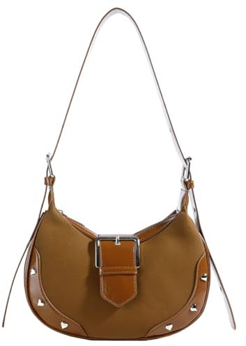 LYEAA Umhängetasche for Damen mit Nieten-Umhängetasche, PU-Lederhandtasche for die Arbeit (Braun)
