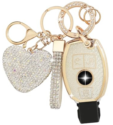ZVRSUA Autoschlüssel hülle Cover mit Diamant Bling Schlüsselanhänger aus Weichem TPU für Mercedes Benz