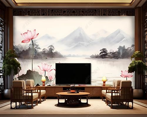 Papier Peint Intissé Paysage De Lotus Méticuleux Poster Tableaux Muraux Tapisserie Photo Trompe L'Oeil Salon Chambre Art Mural 400Cm(L) X280Cm(H)