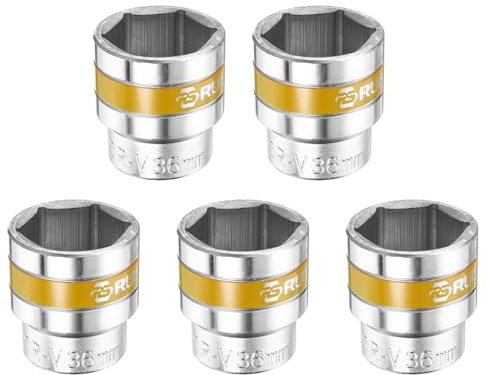 HARFINGTON 5 x 1/2-Zoll-Antrieb, 6-Punkt-Stecknuss, 36 mm, metrisch, flach, CR-V-Stahl, Klapp-Stecknuss, Spindel, Achsmutter, Schlag-Stecknuss für Zuhause, Auto, Sechskantmuttern, Schrauben,