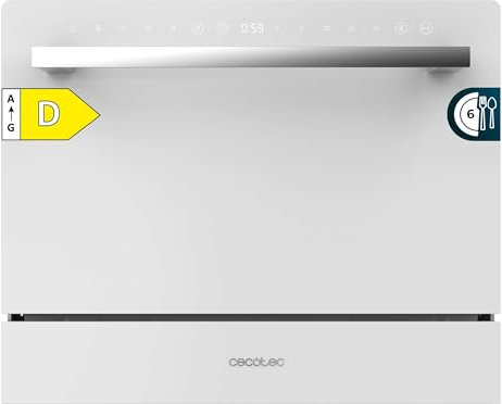 Cecotec Lave-Vaiselle Compact Bolero Aguazero 2400 White Glass 6 Couverts. 1380W, Finition en Verre Blanc, 5 Programmes, Écran Tactile, Programmable jusqu'à 24h, Kidlock et Panier à Couverts